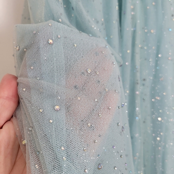 NWT TLC Say Yes Juniors Rhinestone-Embellished Mesh-Waist Gown in Seagreen 13/14 - Picture 8 of 15